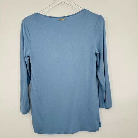 Michael Kors blouse V neck knit chiffon overlay layered blue size XS - Picture 3 of 6